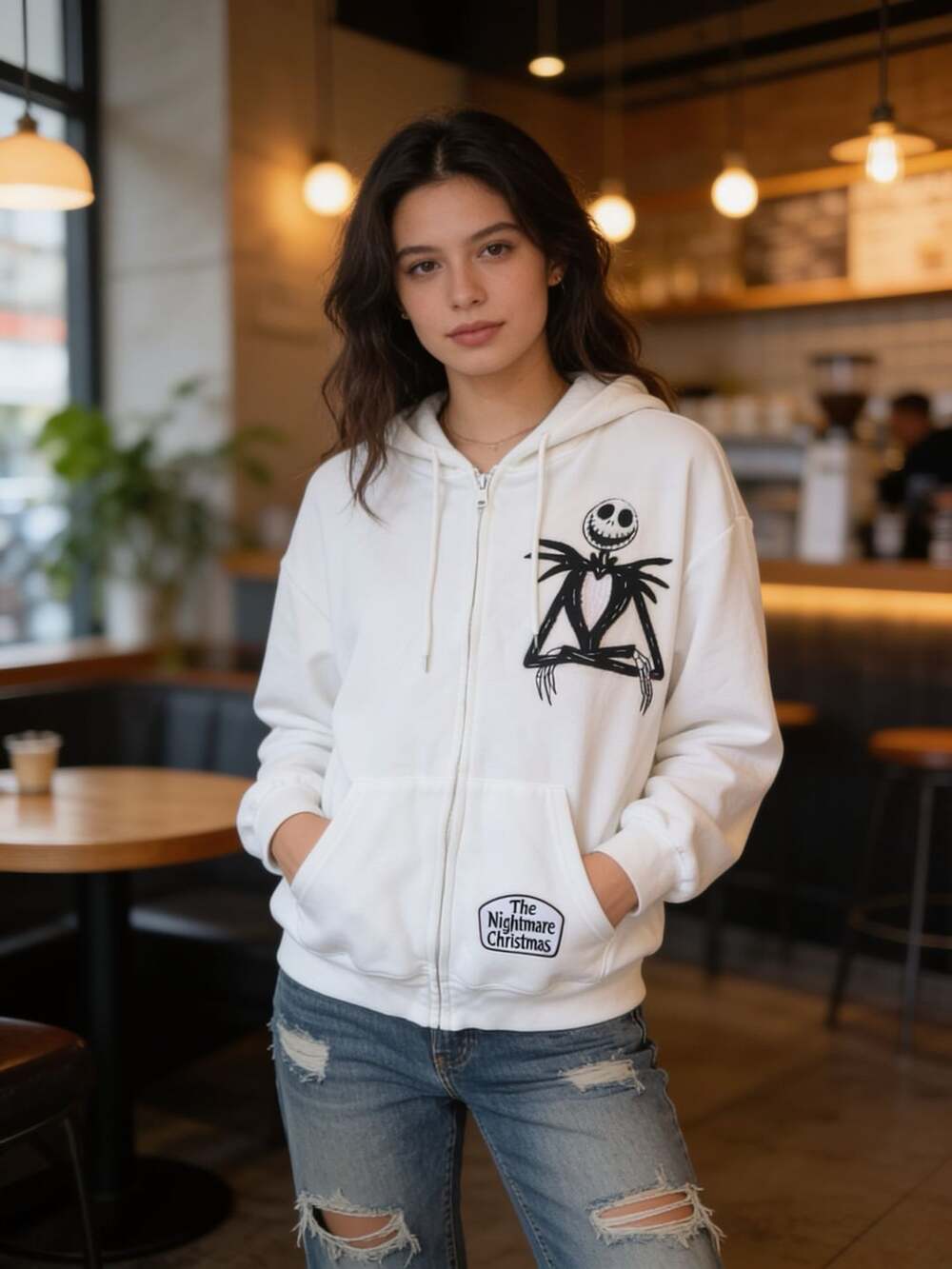 Disney The Nightmare Before Christmas Hoodie Size L Ivory